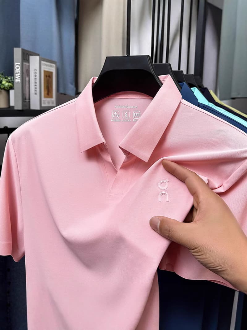 Best-selling Notch Lapel Short Sleeve Seamless Polo Shirt for Men Summer Business Casual Chest Logo T-Shirt for Middle-aged and Young Adults