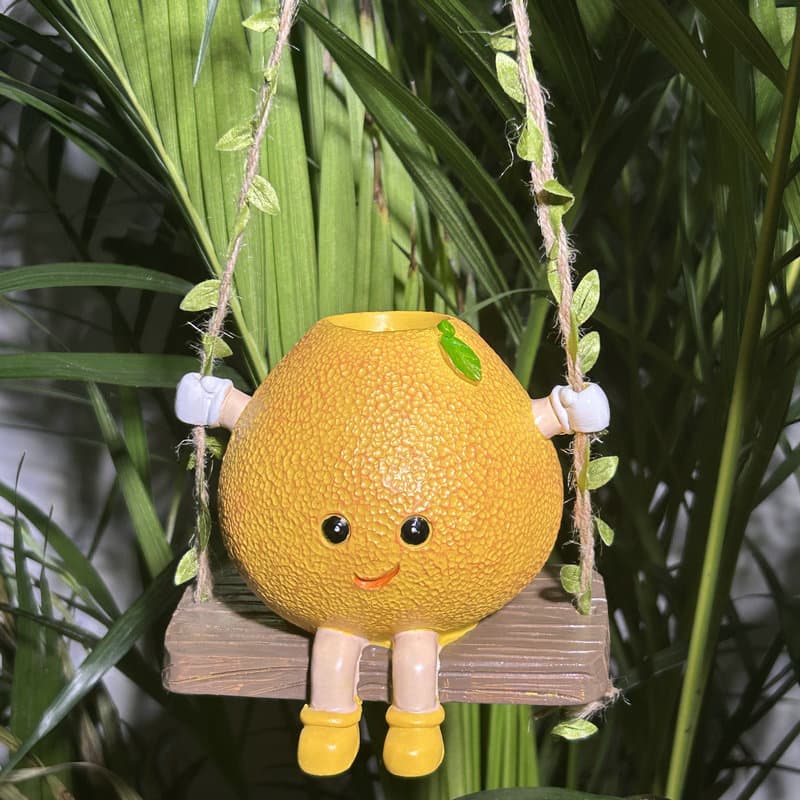 Cute smiling grapefruit doll swing pendant small flowerpot grapefruit and orange shape outdoor balcony decoration pendant