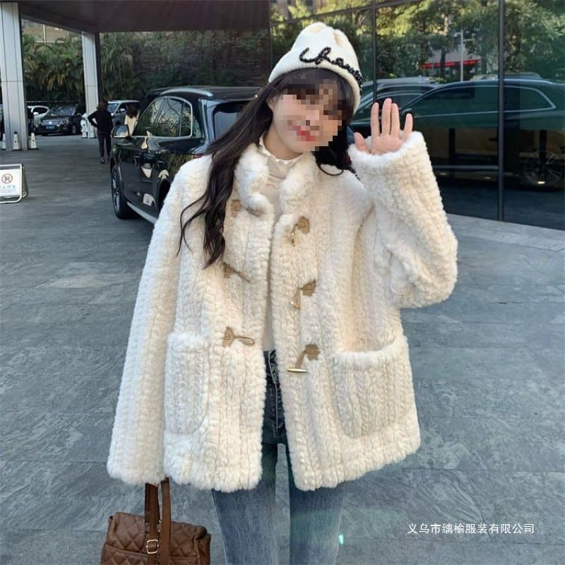Lamb Fur Little Black Dress Style Coat Women Autumn/Winter Thickened 2024 New Korean Style Toggle Button Petite Padded Jacket