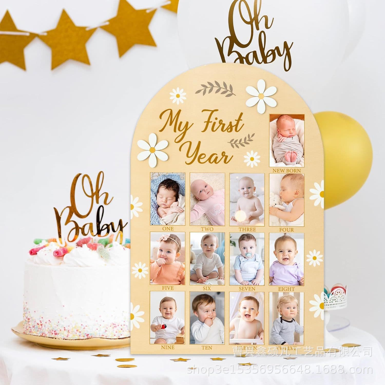 Cross-border Hot Selling Baby Growth Milestone Wooden Full Moon Photo Ornaments, Newborn Souvenirs