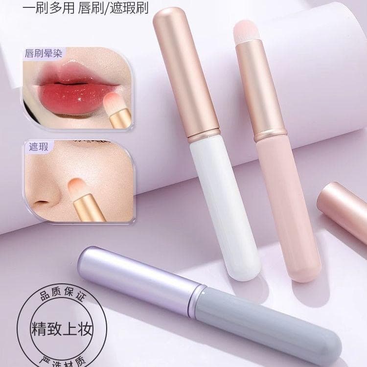 Lip Brush with Cover, Small Round Head Blending Brush, Soft Bristle Mini Makeup Brush, Concealer Brush, Portable Lipstick Brush with Storage