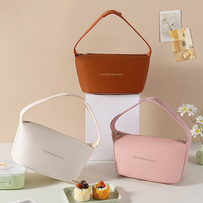 New PU Bento Bag Portable Lunch Bag Student Lunch Box Bag Waterproof Ice Bag Office Worker Meal Insulation Bag