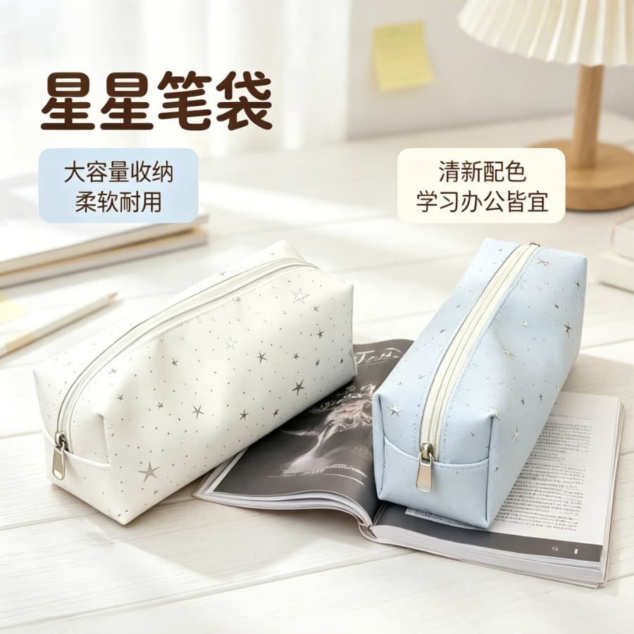 ins simple star polka dot canvas pencil bag cute high-looking large-capacity zipper student stationery storage pencil bag