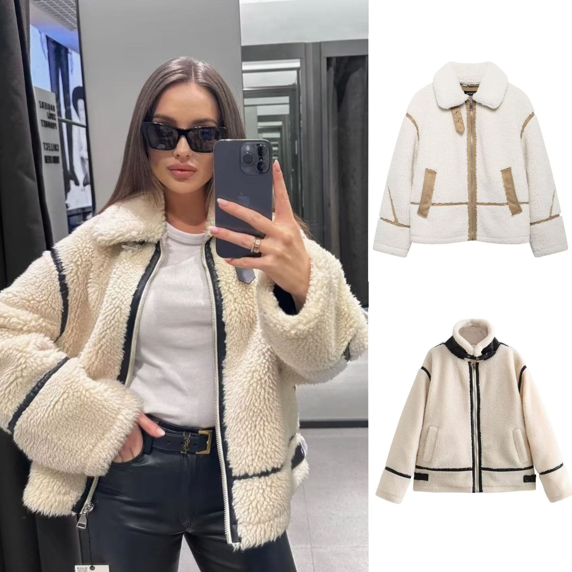 Cross-border European and American clothing AliExpress popular lamb wool jacket women's motorcycle fur all-in-one motorcycle thickened jacket