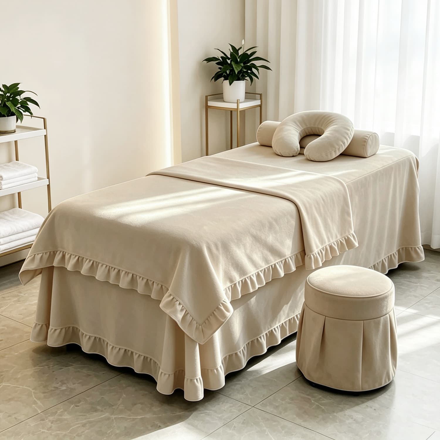 New Cream Style Beauty Bed Cover Set of 4 Salon Simple Korean Skin Care Management Massage Wholesale