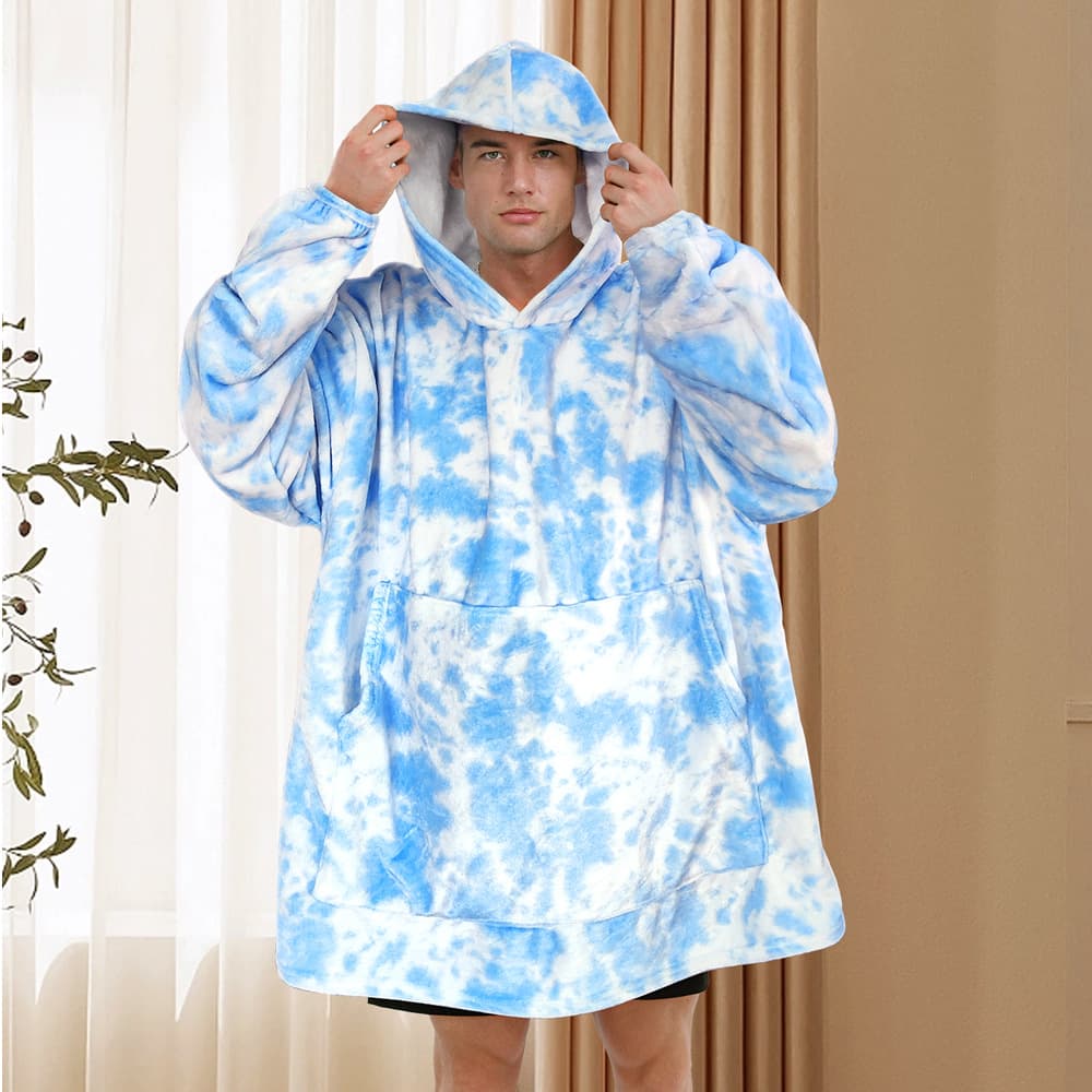 Cross-border Amazon Tie-dye Print Lazy Hooded Sweatshirt Outdoor Wearable Sleep Robe Casual Towel Bathrobe