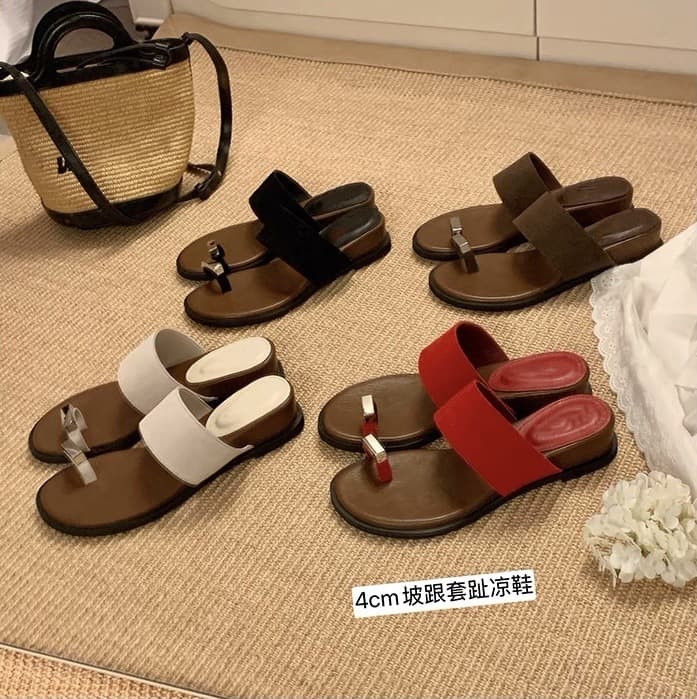 Leather Version~ 4cm Raised One-Strap Open-Toe Flat Slide Sandals with Toe Separator, Genuine Leather Wedge Heel Sandals for Women