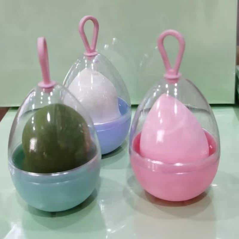 Makeup Sponge Egg Shell Gourd Powder Puff with Hanging Strap, Water Drop Slanted Cut Beauty Sponge, Makeup Tool