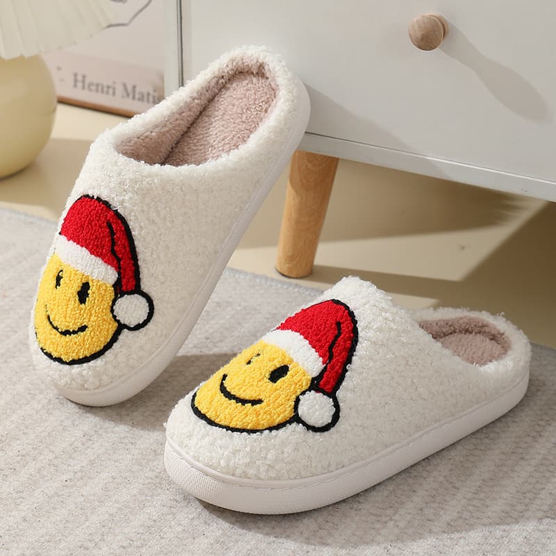 Wholesale Winter Cotton Slippers, Cute Cartoon Smiley Face, Home Fluffy Slippers for Women, Couples Indoor Warm Slippers
