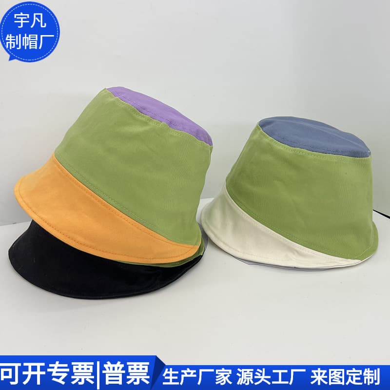 Color-block Front Long Back Short Fisherman Hat, Sun Protection RPET Bucket Hat, Green RPET Edge Hat, Custom Factory