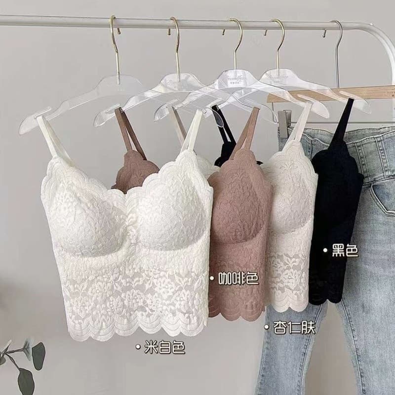 Lace Hot Girl Sexy Camisole for Women, Nude Feel with Bra Pads, Back-Beautifying Versatile Slim-Fit Outerwear Tube Top