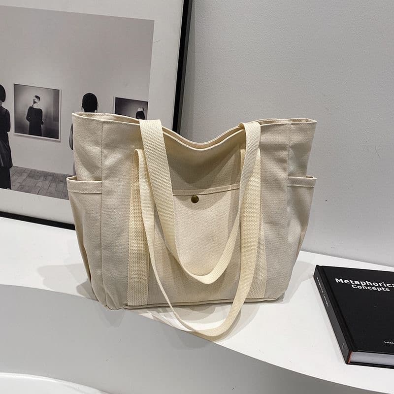 Large Capacity Tote Canvas Bag for Work and Outings, High-Appeal Commuter Versatile Literary Student Book Shoulder Cloth Bag
