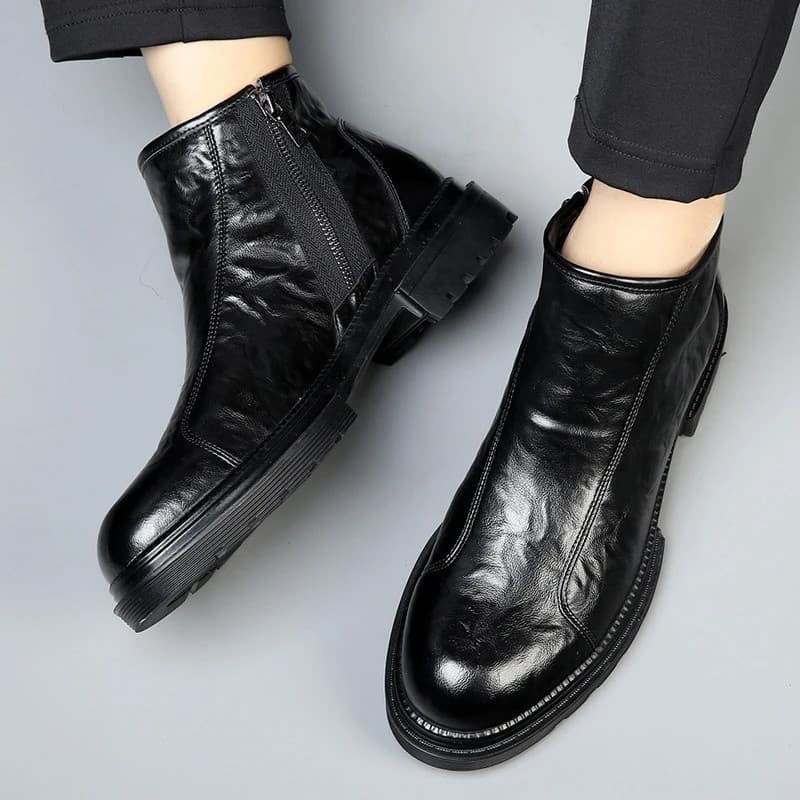 Men's Leather Martin Boots 2025 New Business Casual High-Top Shoes British Chelsea Boots Zipper Fleece-Lined Ankle Boots