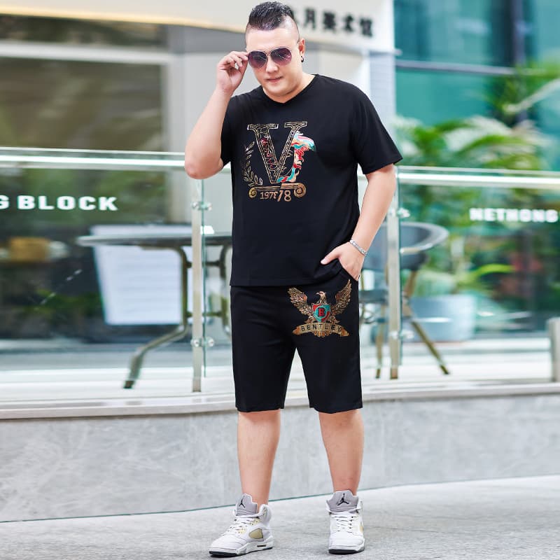 2025 New Men's Casual Suit for Plus Size Men: Popular Sports T-Shirt and Sweatpants Two-Piece Large Size Set