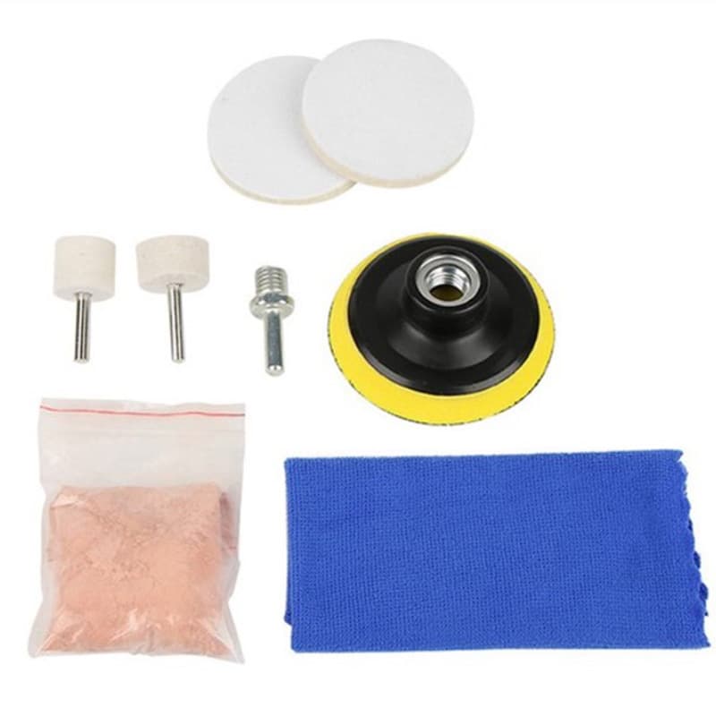 8-Piece Car Glass Polishing Wool Wheel Adhesive Plate Polishing Material Powder Glass Kit