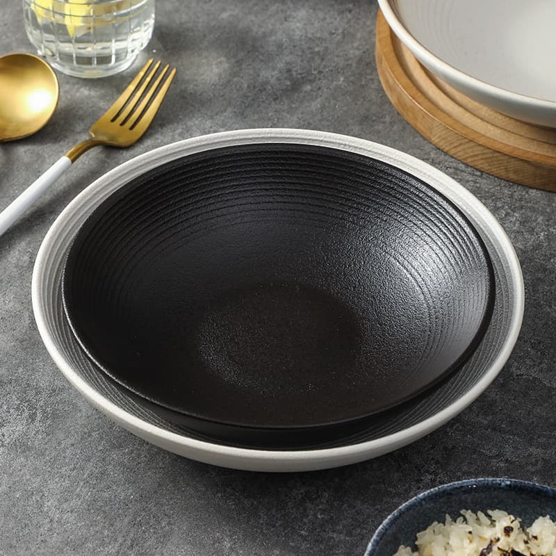 Line pattern new black plate ceramic tableware pasta plate cold dish cheese vegetable fruit salad plate soup plate