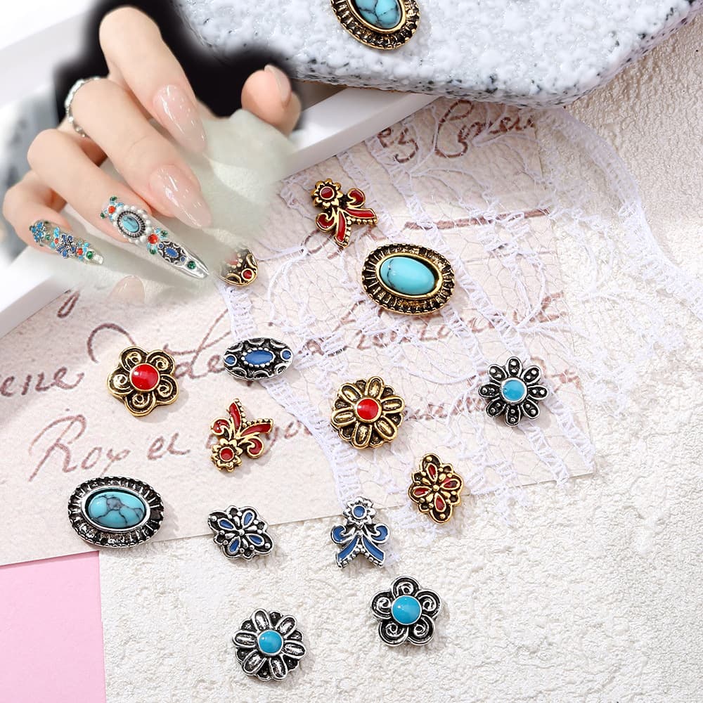 Nail Diamond Vintage Gold and Silver Bohemian Nail Jewelry Accessories Nail Alloy Oil Drop Nail Jewelry