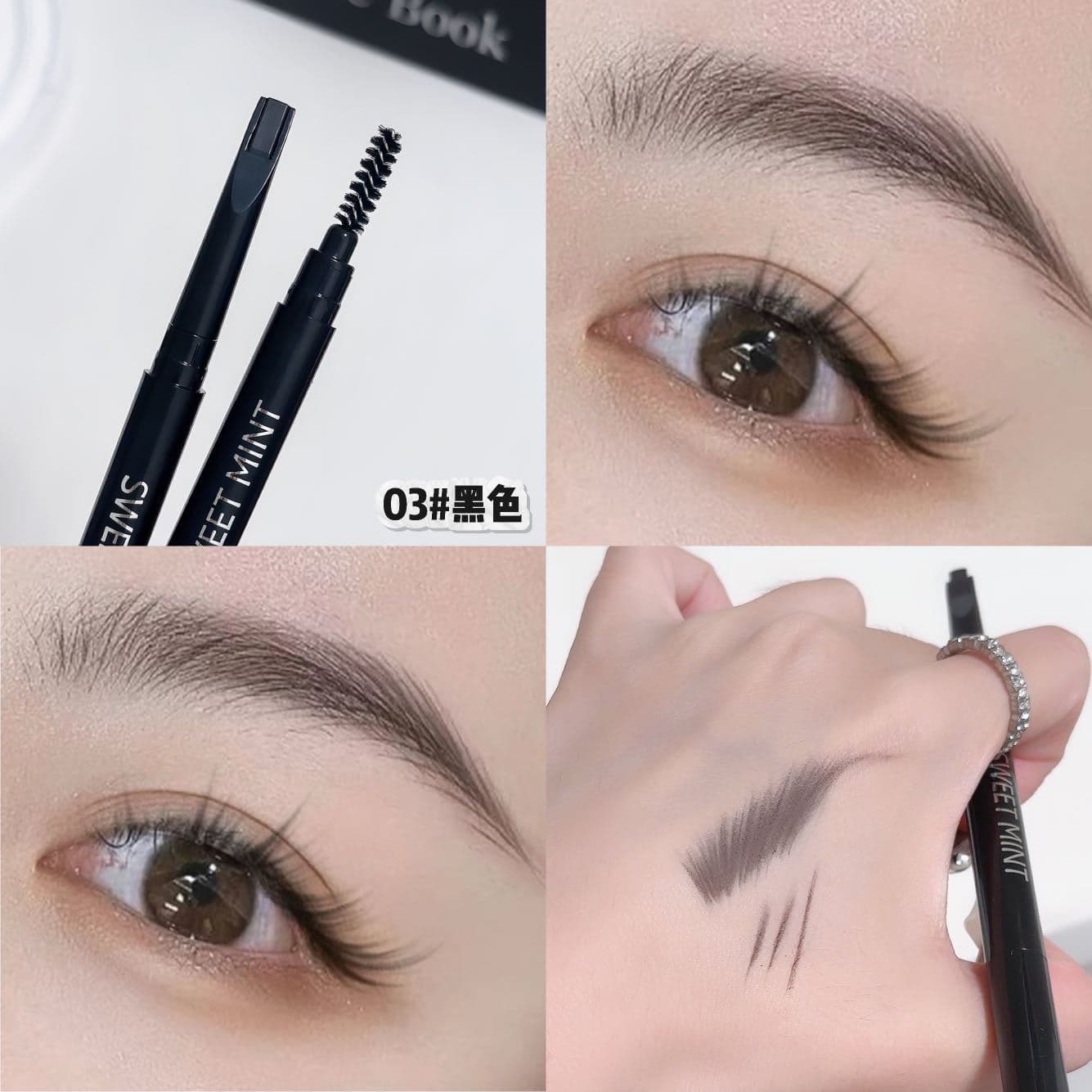 Waterproof and smudge-proof eyebrow pencil with brush, no sharpening needed, sweat-resistant, natural color, wild brow effect, dual-ended eyebrow pencil for makeup artists