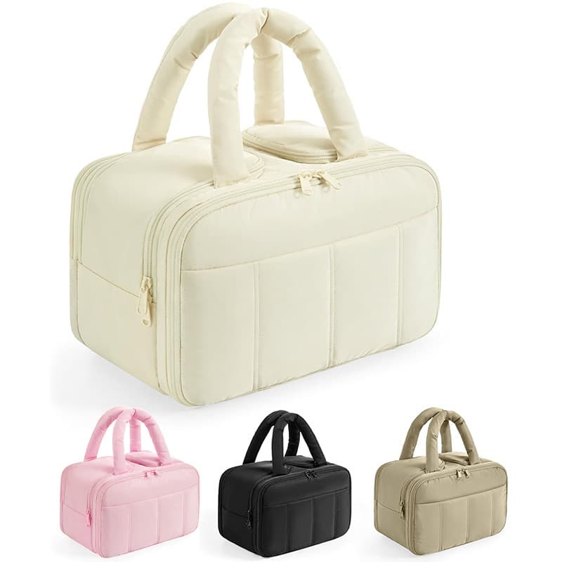 Wet and dry separation travel toiletry bag, fluffy and lightweight cosmetic bag, large size partitioned layered storage portable handbag