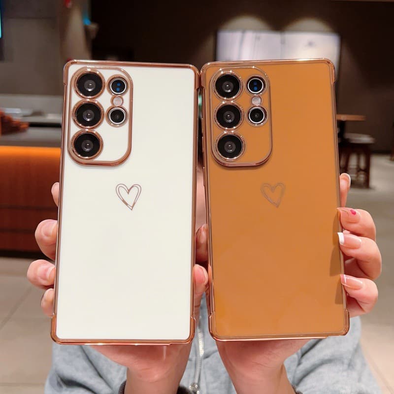Electroplated Cut Out Heart Suitable for Samsung S25Ultra Mobile Phone Case S24Fe Soft Shell A56/A16 Protective Cover Cross-Border