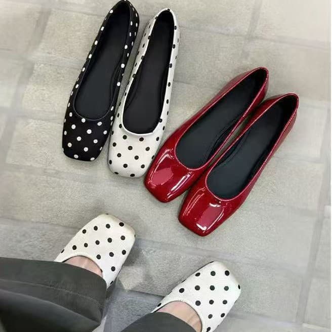 Polka Dot Women's Square-Toe Shallow-Mouth Shoes 2026 Spring New Versatile Mary Jane Ballet Flats