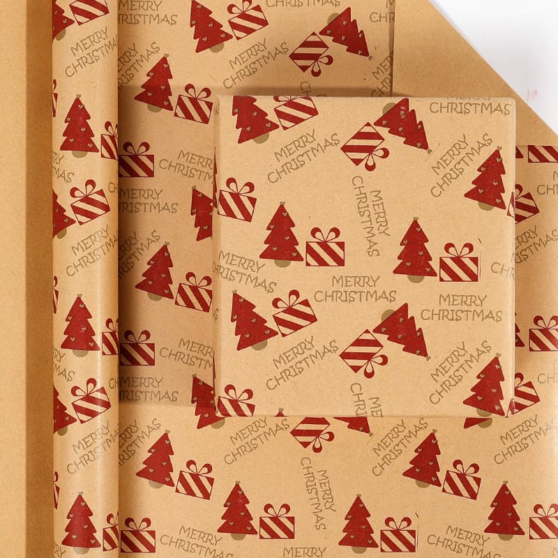 Cross-border Amazon Large Roll 3m Christmas Kraft Paper Gift Wrapping Paper with Reindeer and Christmas Tree Design