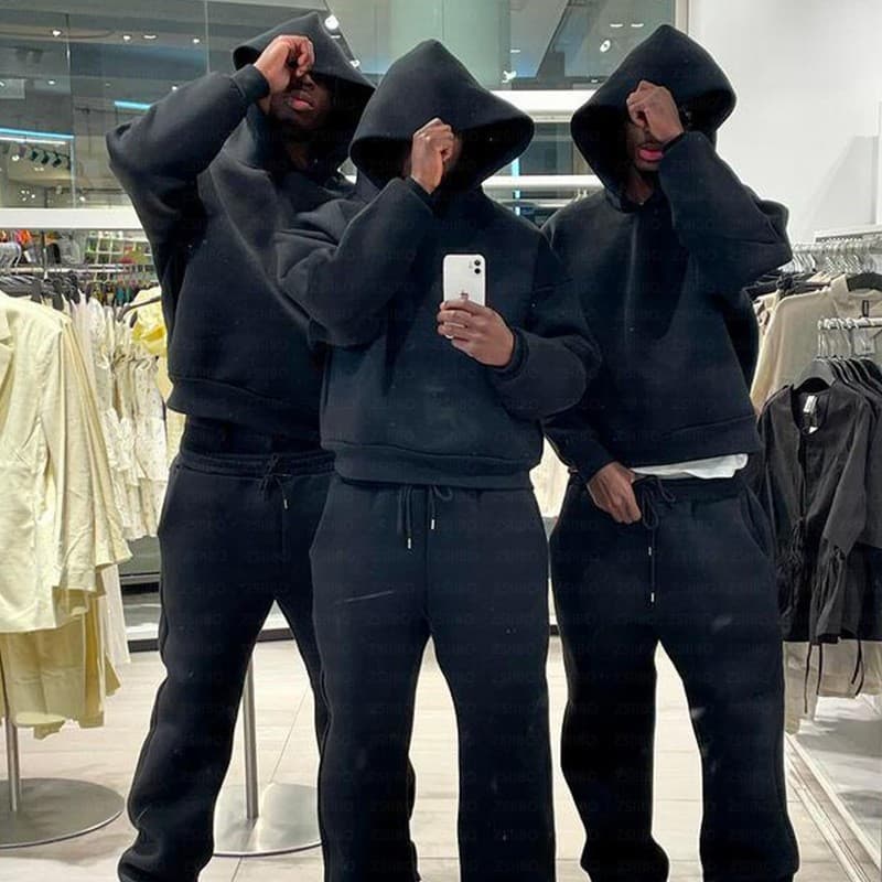 0004 European and American Cross-Border Casual Simple Couple Fashion Hoodie Sweatshirt Solid Color Loose Hoodie Sweatpants Wholesale