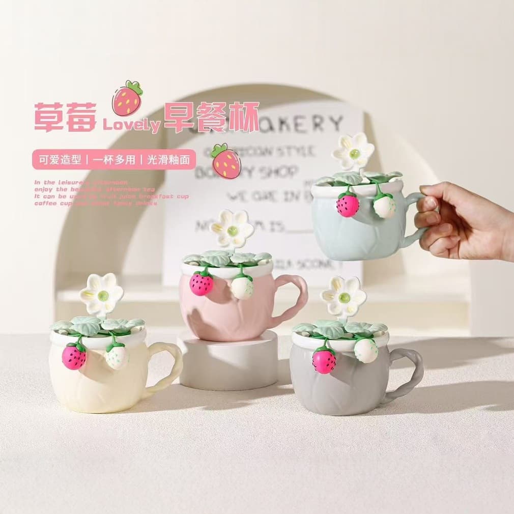 New product creative shape strawberry ceramic cup gift high-looking breakfast coffee cup girly heart internet celebrity mug