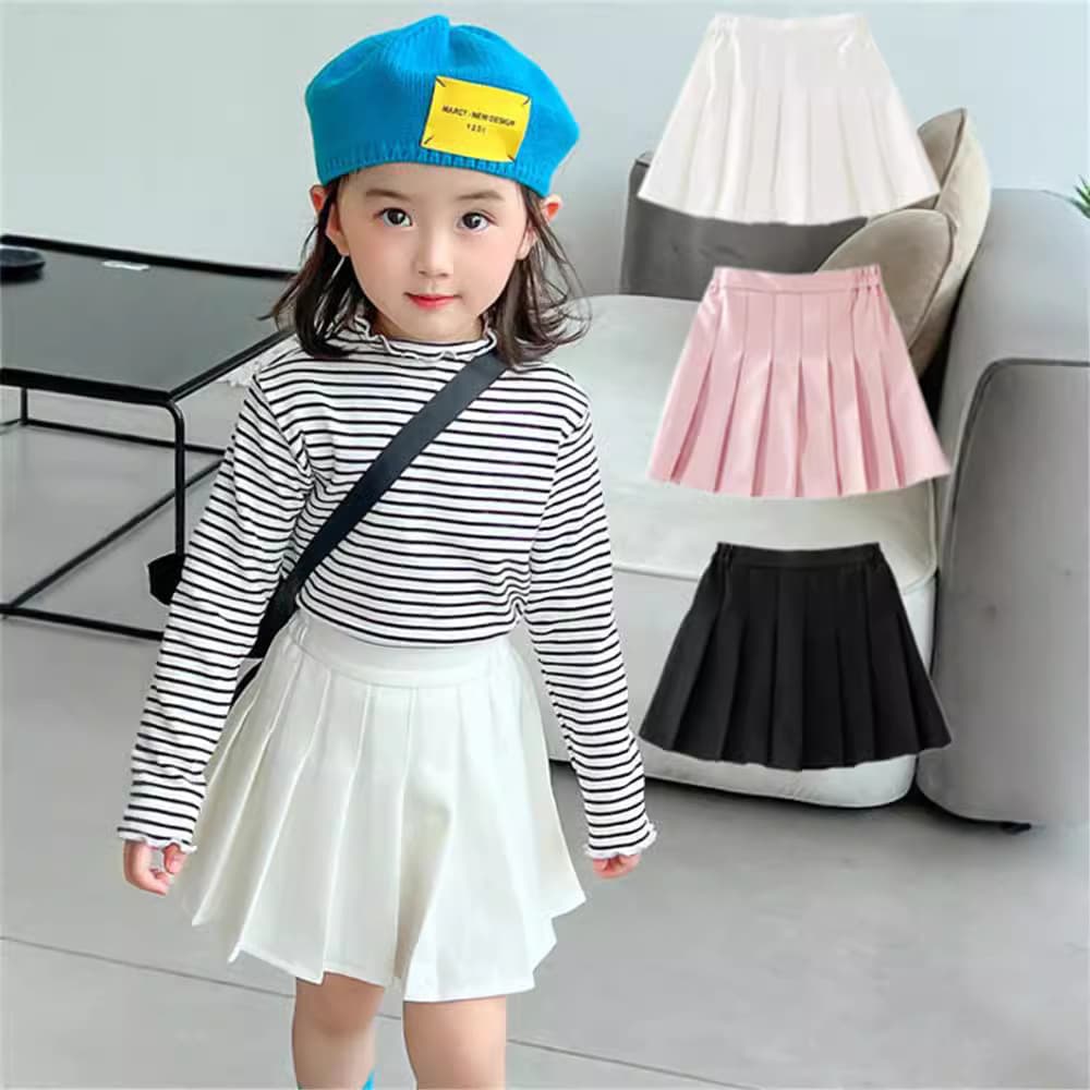 Spring/Autumn Girls' White Half-Skirt, Korean Style High-Waist Elastic Pleated Skirt, Academic Fashion New Style for Stylish Little Girls