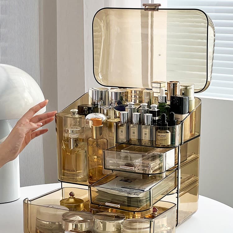 Cosmetic storage box, dressing table acrylic skincare product rack, dustproof desktop large capacity storage box