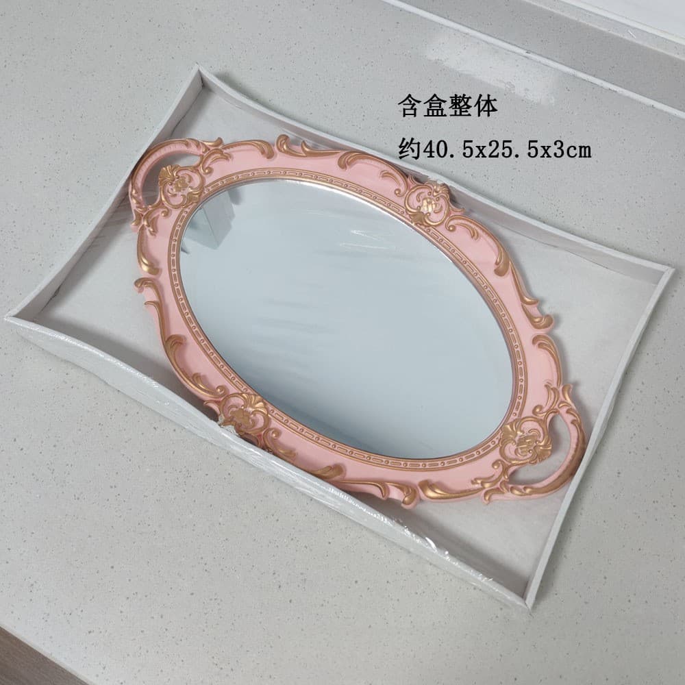 Jewelry Tray Ins Retro Gold Rim Mirror Surface Jewelry Photography Prop Ornament Vanity Display Storage Tray