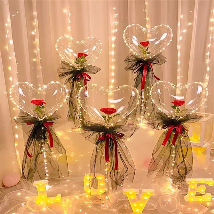 Luminous Heart Shaped Balloons Rose Bouquet Street Stall Night Market Valentine's Day Gift Toy Balloons Aluminum Foil Material