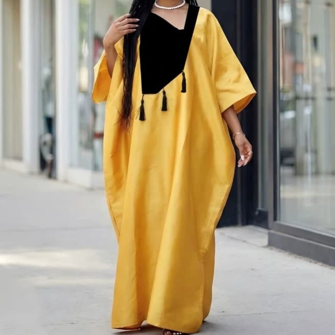 African Cross-Border Batwing Sleeve Fringe Collar Patchwork Dress, Banquet Wedding Guest Long Gown Bubudresses