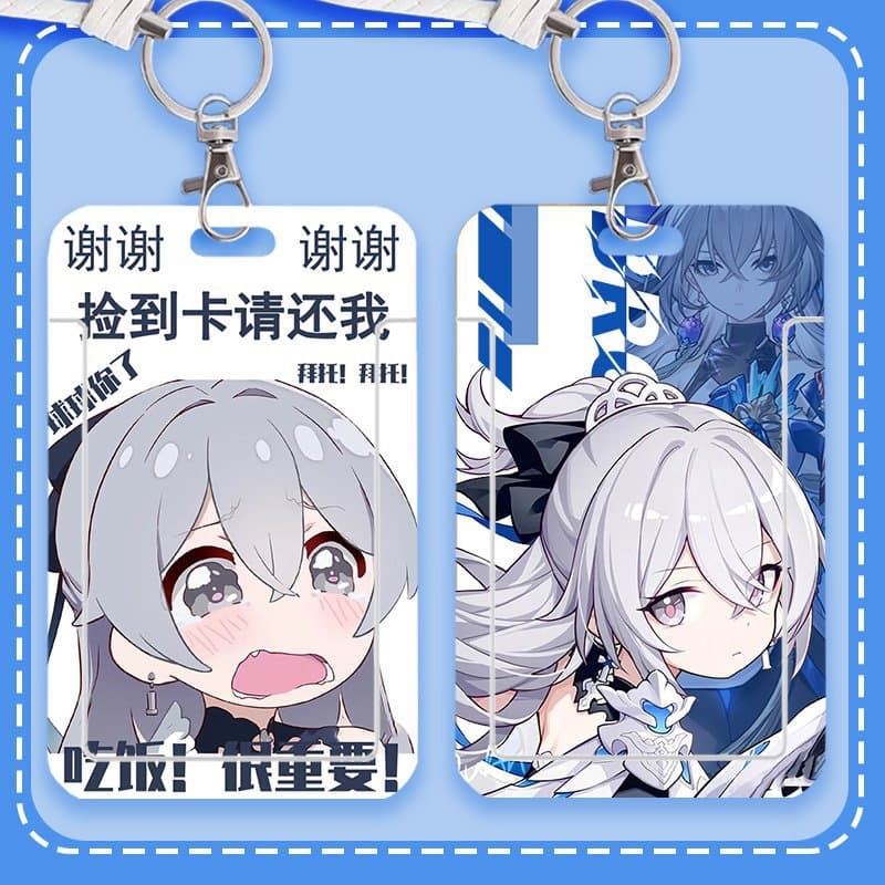 Bronya's Silver Wing Rice Card Holder Hanging Neck Collapse Three Access Card School Badge Badge with Lanyard Protective Cover
