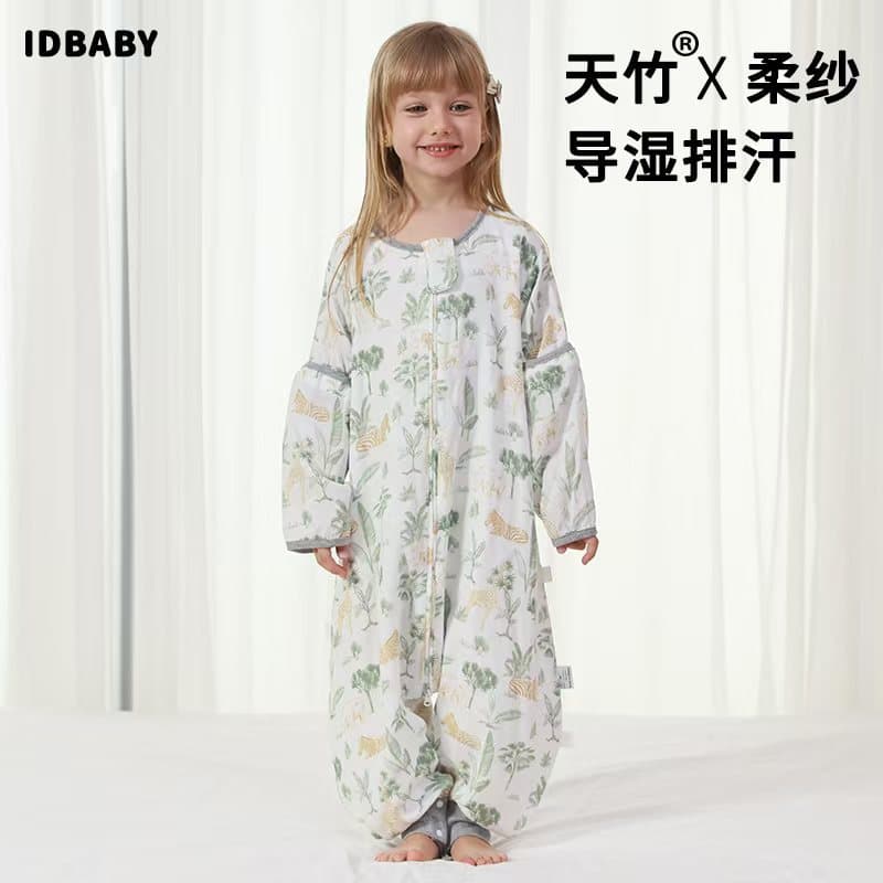 Candy Teddy Bamboo Cotton Six-Layer Gauze A-Class Baby Anti-Kick Long-Sleeve Sleepwear Split-Leg Sleeping Bag for Boys and Girls