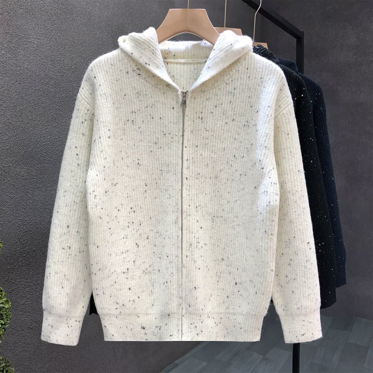 High-Street Hong Kong Style Loose Zip-Up Sweater Jacket for Men, Trendy Brand Open-Front Knit Cardigan, 2025 Fall/Winter Top