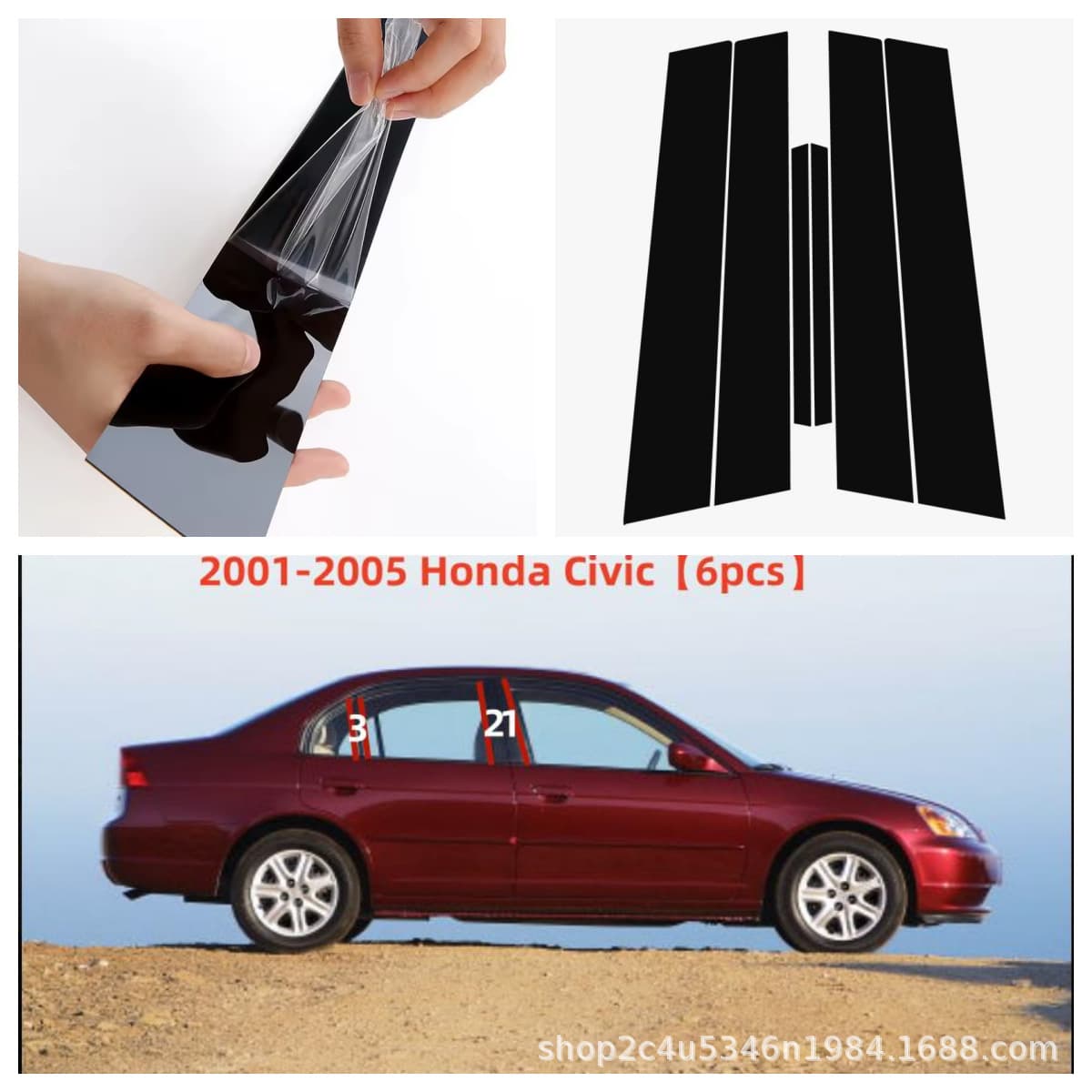 For Honda Civic 1993-2004 Window Trim Black Center Pillar Decoration Pillar 1995