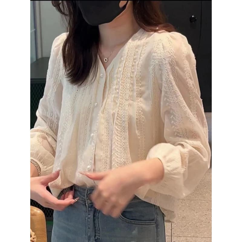 Lace Long-Sleeve Shirt Jacket for Women Summer Blouse New 2025 Trendy Tummy-Hiding Top Elegant French-Style Shirt