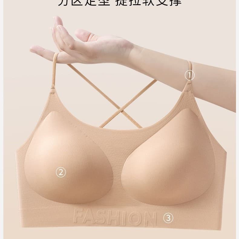 Summer Seamless Foundation Liquid Fine Strap Bra for Women, Push-Up and Enhancing for Small Bust, U-Shape Cross Back, Expander Bra Cup