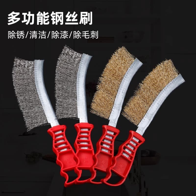 Wire Brush Cleaning Brush, Stainless Steel Wire Brush, Copper-Plated Wire Brush, Rust Removal Gap Brush, Plastic Handle BBQ Iron Brush