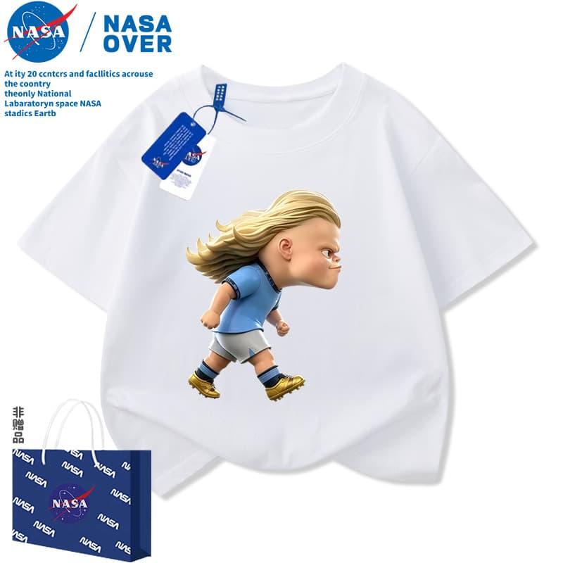 NASA Haaland football star boys short-sleeved T-shirt 2026 new medium and large children's summer pure cotton half-sleeved tops