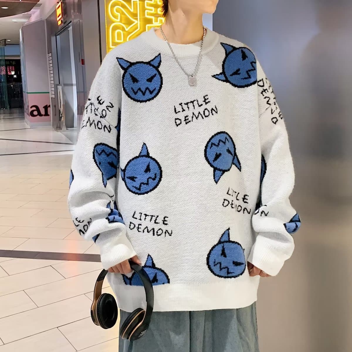 2023 Men's Sweater Hong Kong Style Loose Trendy Korean Knitwear Autumn Winter Couples No Hood Casual Japanese Top