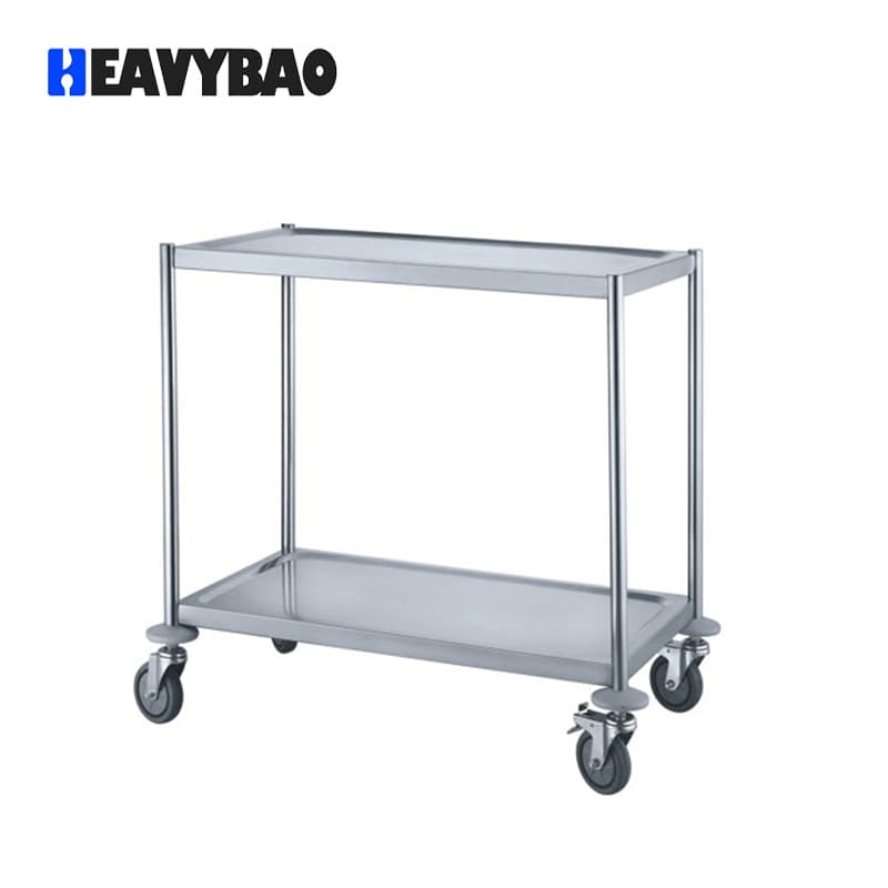 Henglibao Stainless Steel Flat Panel Storage Round Tube Two-Tier Handleless Trolley Hotel Service Cart Factory Direct