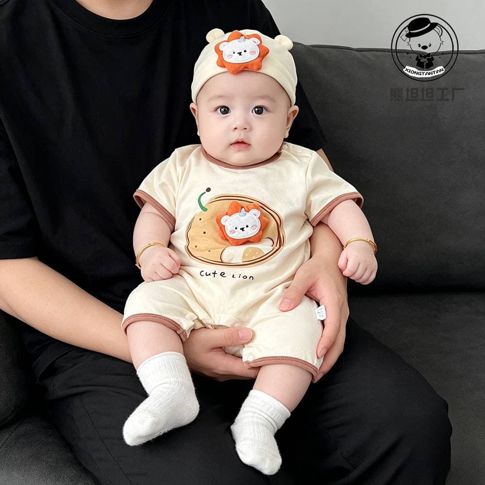 Baby clothes, summer clothes, thin ones, newborn boy onesies, full moon and hundred days, super cute cartoon crawling clothes, summer