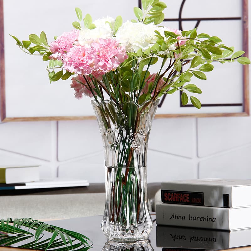 Custom clear glass vase, simple machine-pressed glass vase wholesale, large living room decoration vase