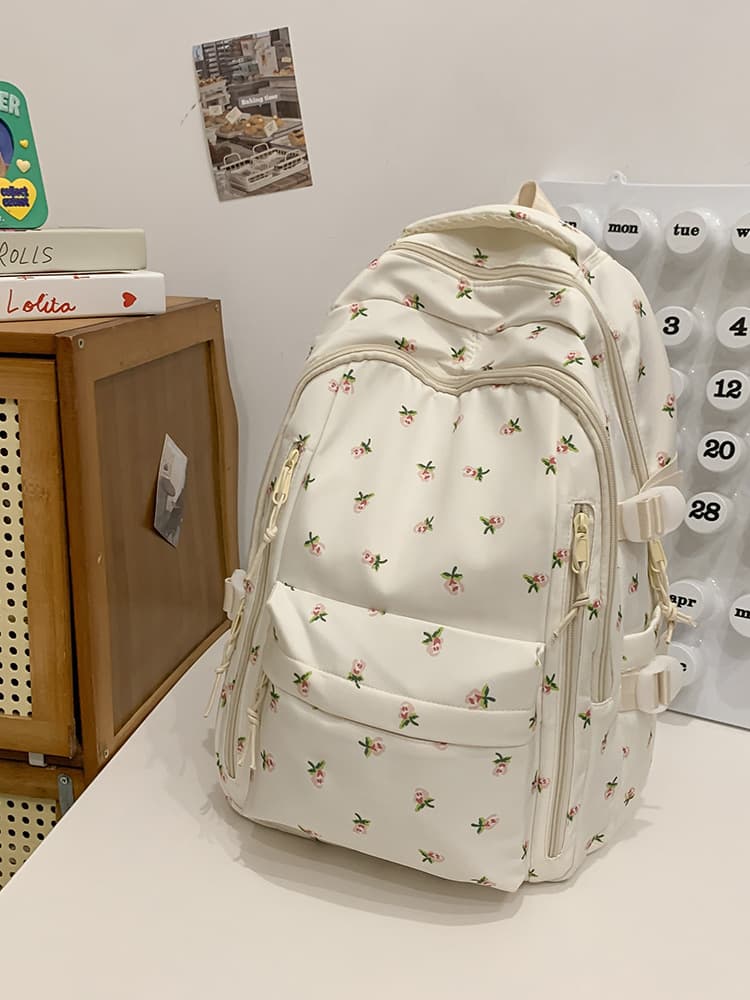 Cross-border In-Stock Women's Backpack, Large Capacity, Middle School Student Bookbag, Floral Sweet Style, Elementary School Student New Arrival