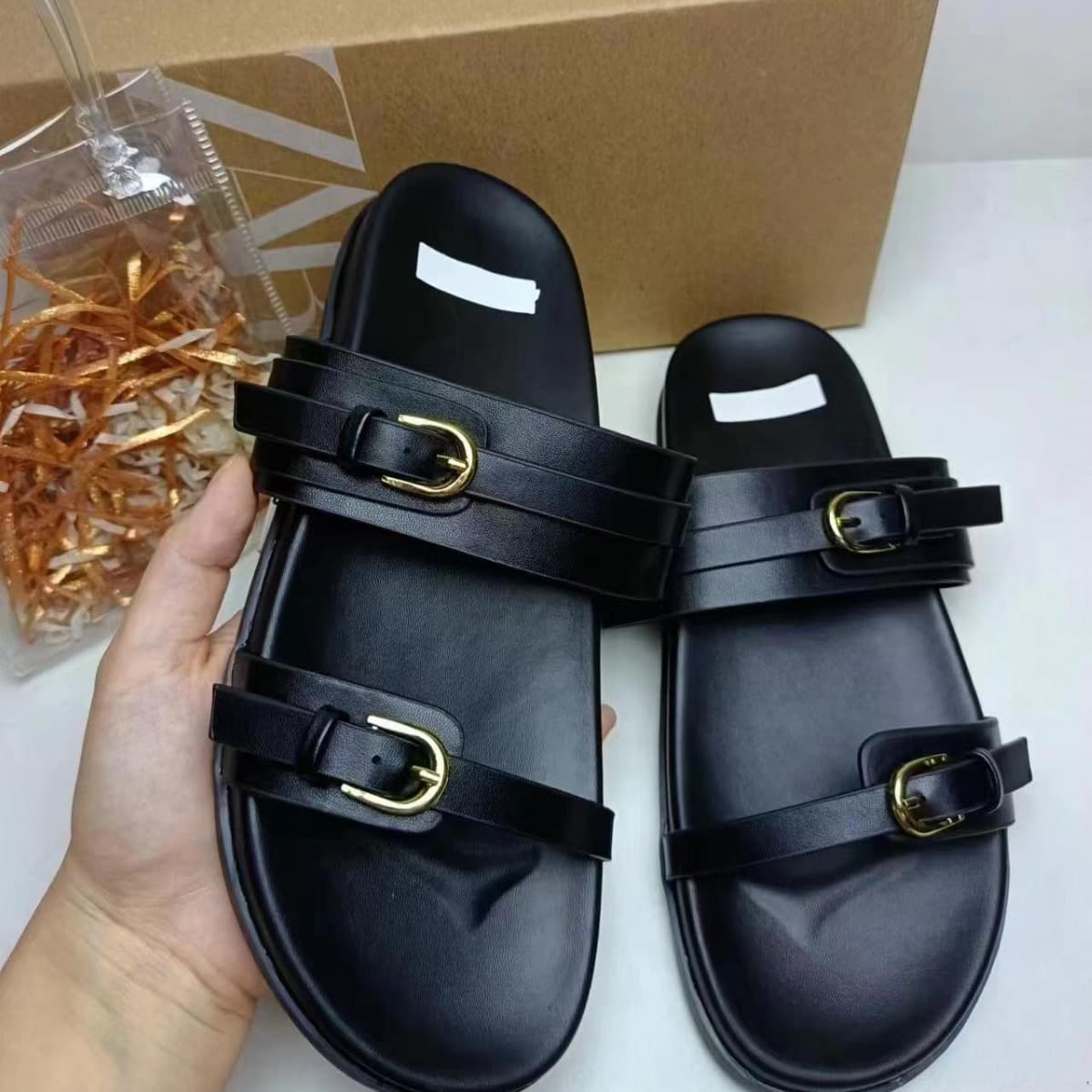 ZA2024 Summer New One-Strap Backless Women's Shoes Black Buckle Breathable Round Toe Fashion Flat Sandals