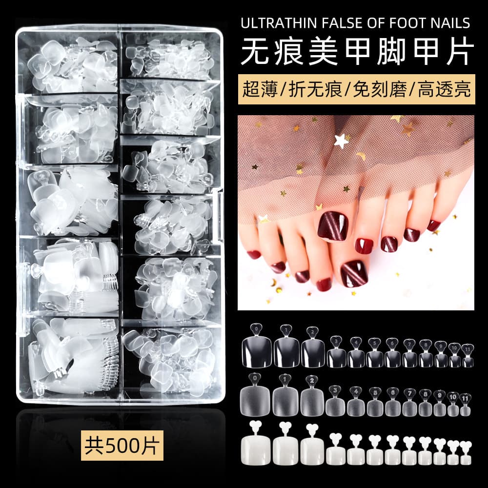 500p Toe Nail Tips Full Cover No Filing Thin Seamless Pedicure False Nail Tips Toenail Press-on Nail Tips