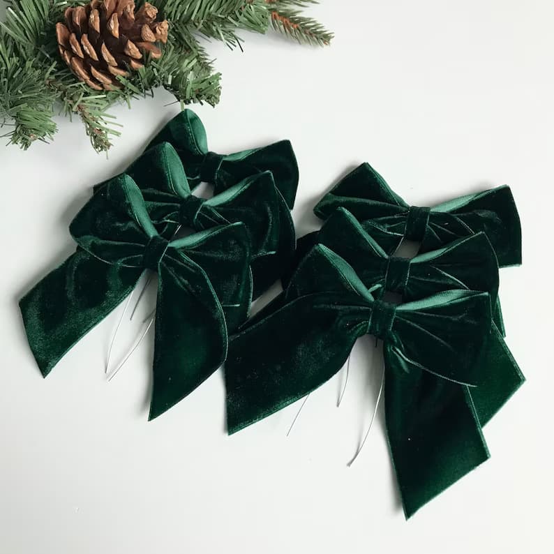 Cross-border Amazon velvet bow, Christmas tree decoration bow, velvet bow, green bow