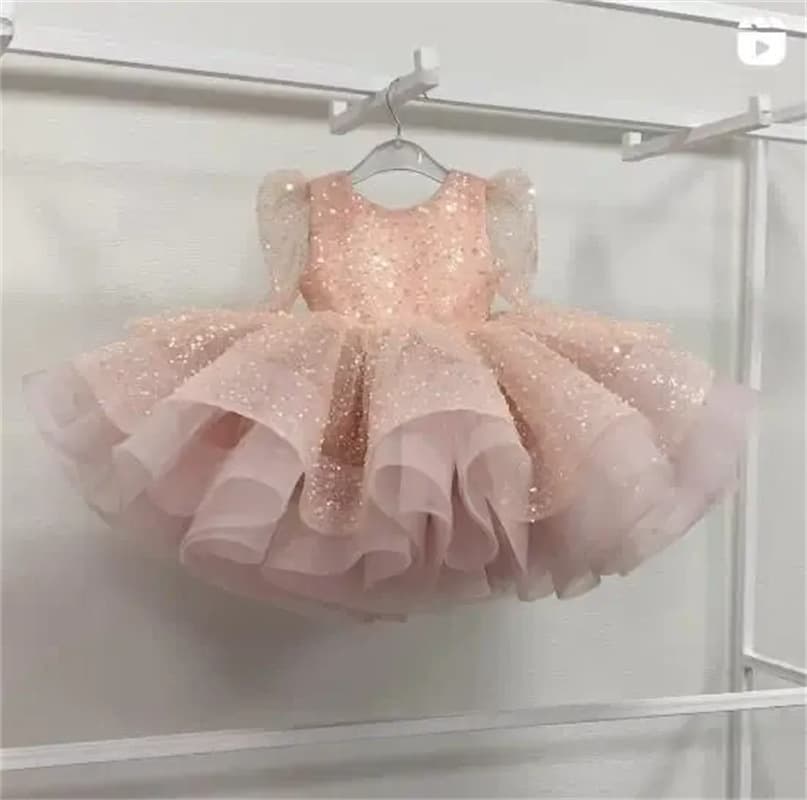 Children's Sequin Birthday Princess Dress for Girls, High-End Flower Girl Wedding Dress, Puffy Tulle Gown, Stylish Party Dress